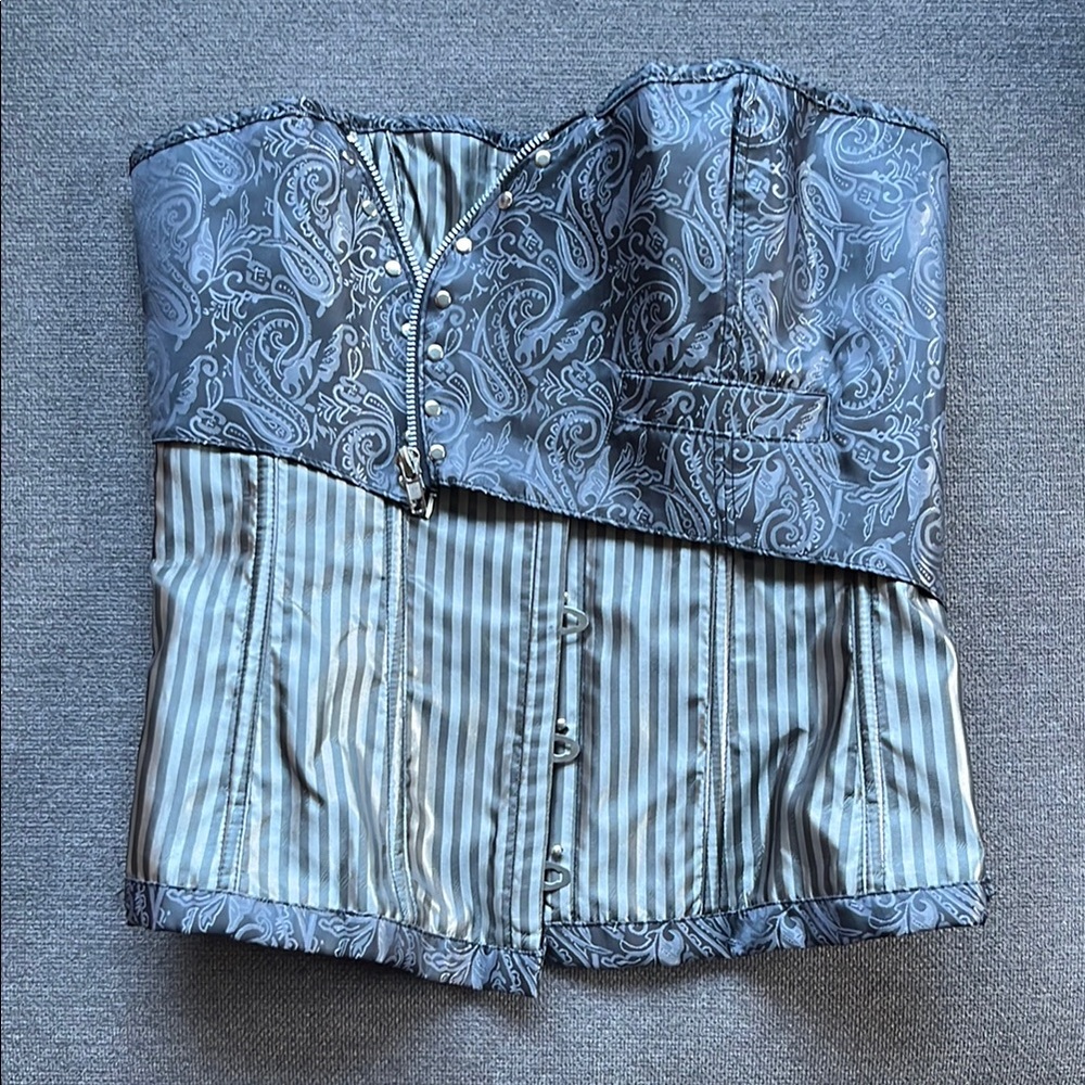 Elegant Gray Paisley and Stripe Women's Corset Top
